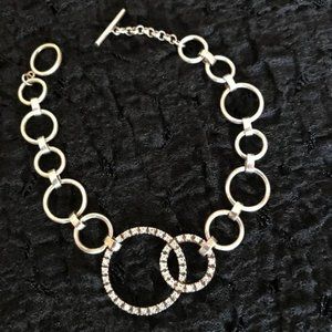 Sterling Silver Circle Toggle Bracelet White CZ Round Sparkle Party